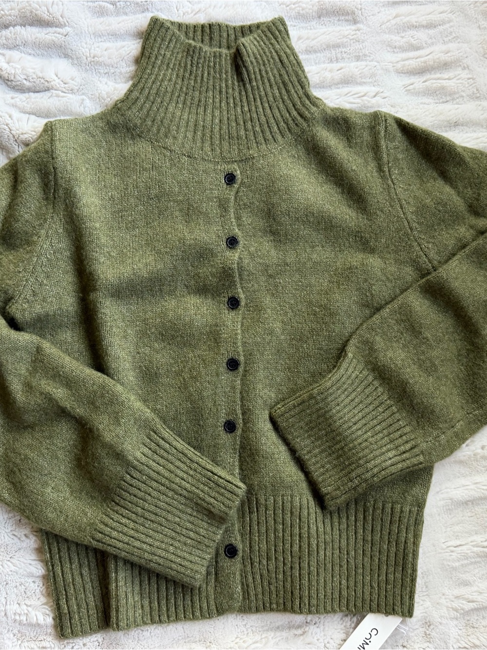 Commense Olive Green Turtleneck Knit Cardigan & Pencil Skirt Set - Picture 3 of 7